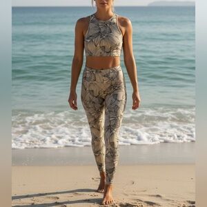 BuffBunny Citrus Green Leaf Print Limitless Bra & Leggings Set M/L